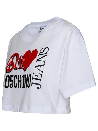 Shop M05ch1n0 Jeans Jeans Logo Printed Cropped T-shirt In White