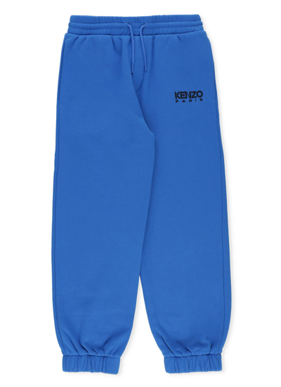 Shop Kenzo Cotton Logoed Pants In Blue