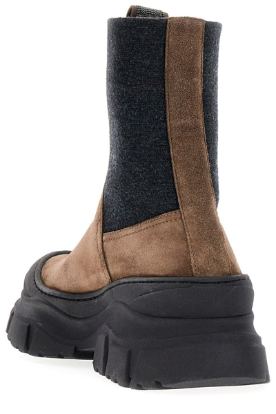 Shop Brunello Cucinelli Monili-embellished Slip-on Ankle Boots In Brown