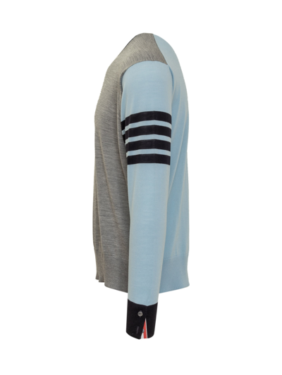 Shop Thom Browne 4-bar Striped Fun Mix Sweater In Light Blue
