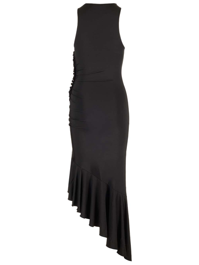 Shop Rotate Birger Christensen Sleeveless Asymmetric Midi Dress In Black