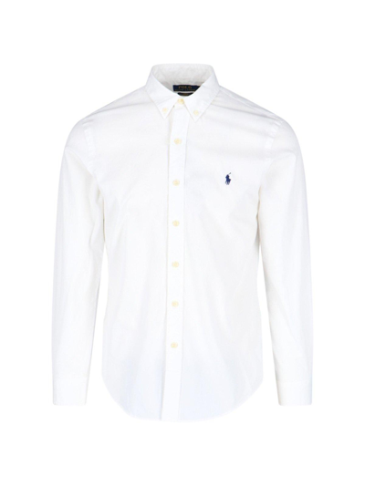 Shop Polo Ralph Lauren Logo-embroidered Button-up Shirt In White