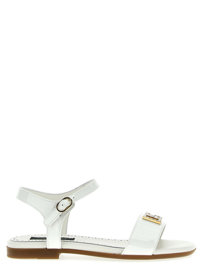 Shop Dolce & Gabbana Logo Patent Sandals In White