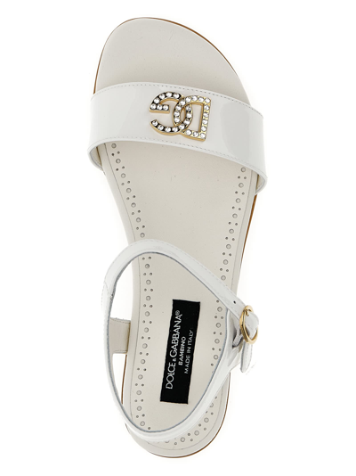 Shop Dolce & Gabbana Logo Patent Sandals In White