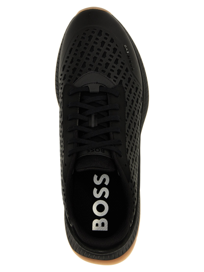 Shop Hugo Boss Logo Leather Sneakers In Black