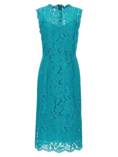 Shop Dolce & Gabbana Lace Dress In Light Blue