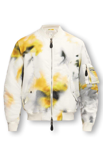 Alexander Mcqueen Front Zipped Blurred Padded Bomber Jacket In White