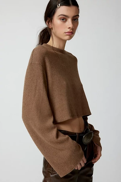 Shop Urban Renewal Remnants Cozy Ribbed Drippy Sleeve Sweater In Brown, Women's At Urban Outfitters