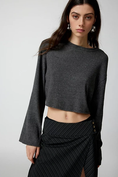 Shop Urban Renewal Remnants Cozy Ribbed Drippy Sleeve Sweater In Grey, Women's At Urban Outfitters