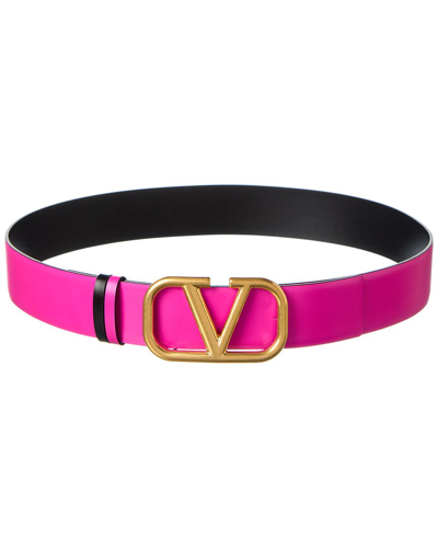 Shop Valentino Vlogo 40mm Reversible Leather Belt In Pink