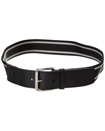 Shop Tod's Web & Leather Belt In Black