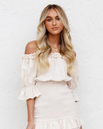 Shop Anna-kaci Smocked Off-shoulder Dress In White