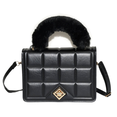 Shop Nicci Ladies Handbag With Faux Fur Handle In Black
