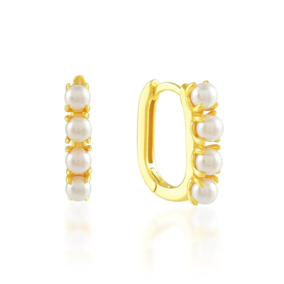 Shop Arvino Rectangle Mini Pearl Huggies In Gold