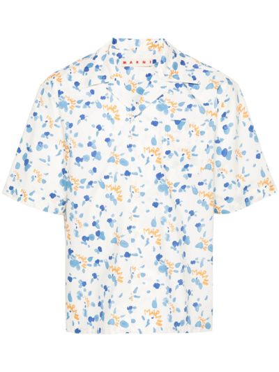 Shop Marni Neutral Dripping-print Cotton Shirt In Neutrals