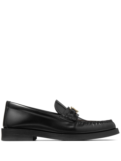 Shop Jimmy Choo Black Addie Logo-plaque Leather Loafers