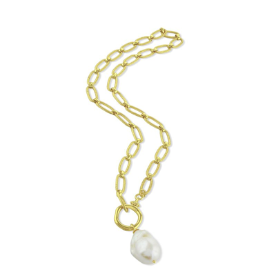 Shop Arvino Baroque Pearl Textured Link Necklace In Gold