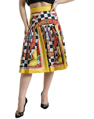 Shop Dolce & Gabbana Multicolor Carretto Lemon High Waist A-line Skirt