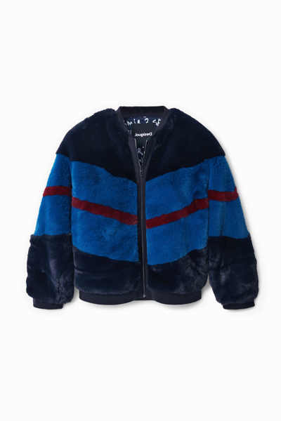 Shop Desigual Fur-effect Bomber Jacket In Blue