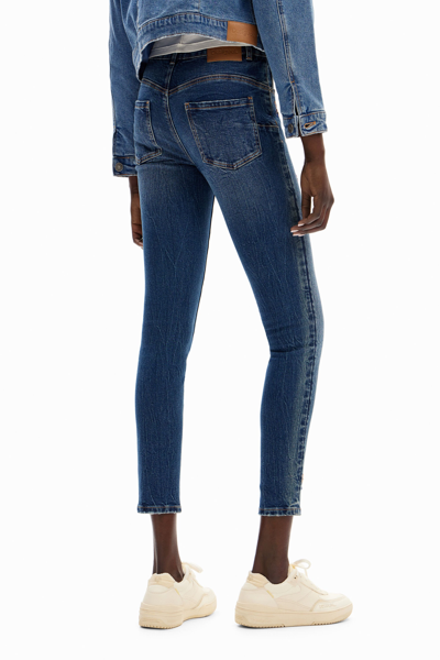 Shop Desigual Slim Beaded Floral Jeans In Blue