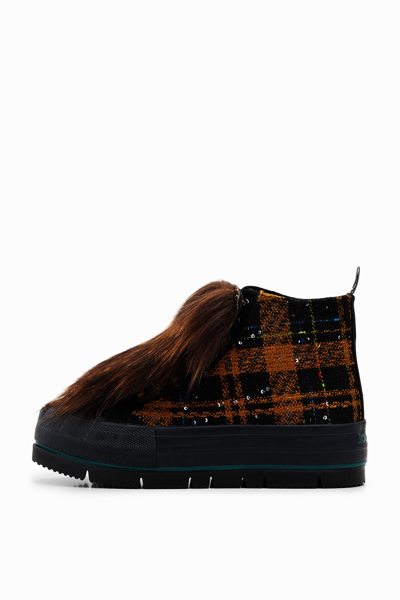 Shop Desigual Fur Platform High-top Sneakers In Material Finishes