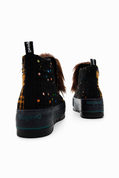 Shop Desigual Fur Platform High-top Sneakers In Material Finishes