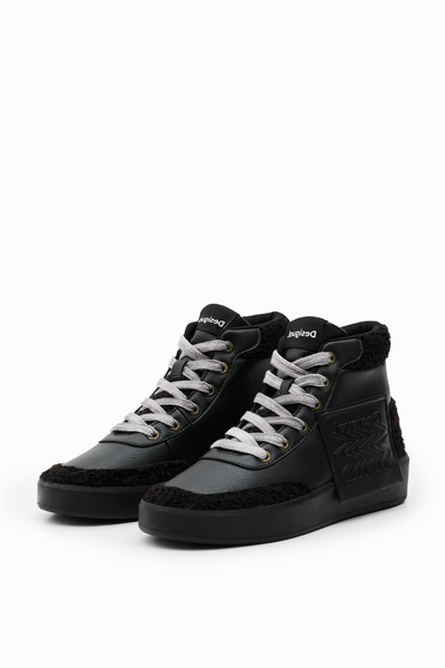 Shop Desigual Faux-sheepskin High-top Sneakers In Black