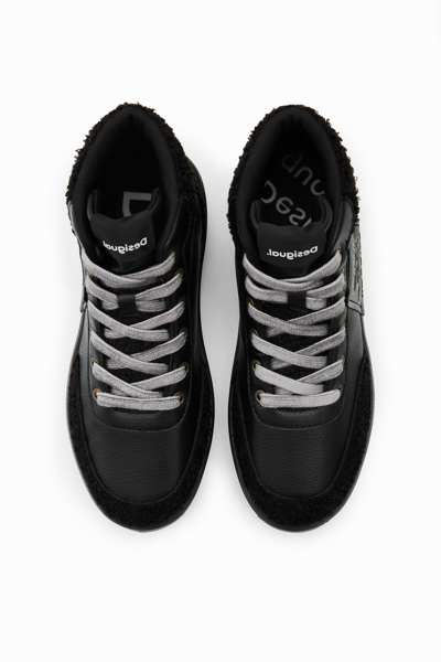 Shop Desigual Faux-sheepskin High-top Sneakers In Black