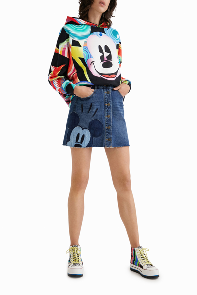 Shop Desigual Mickey Mouse Patchwork Miniskirt In Blue