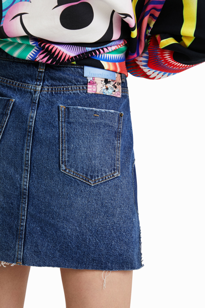 Shop Desigual Mickey Mouse Patchwork Miniskirt In Blue