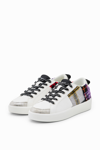 Shop Desigual Tartan Patchwork Sneakers In White