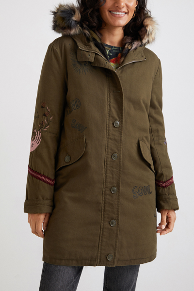 Shop Desigual Military Parka Reversible In Green