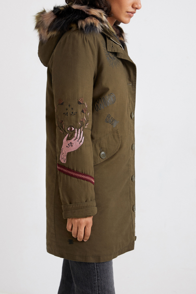 Shop Desigual Military Parka Reversible In Green