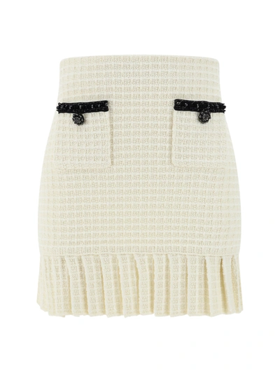 Shop Self-portrait Cream Textured Knit Mini Skirt