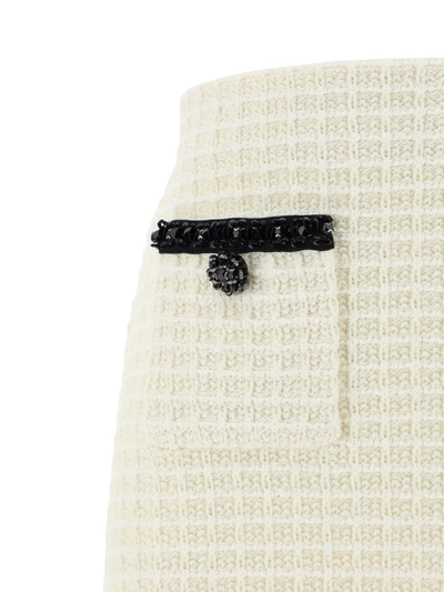 Shop Self-portrait Cream Textured Knit Mini Skirt