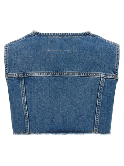 Shop Philosophy Denim Cropped Vest Gilet Blue