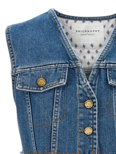 Shop Philosophy Denim Cropped Vest Gilet Blue