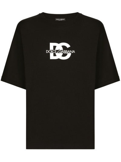 Shop Dolce & Gabbana Black Logo-print Cotton T-shirt