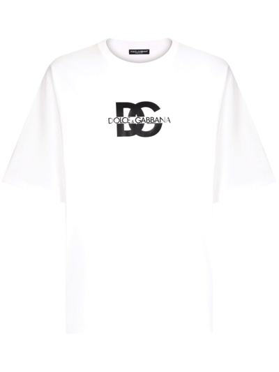 Shop Dolce & Gabbana White Logo-print Cotton T-shirt