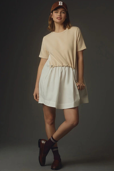 Shop Pilcro Mockable Short-sleeve Sweatshirt Mini Dress In Beige