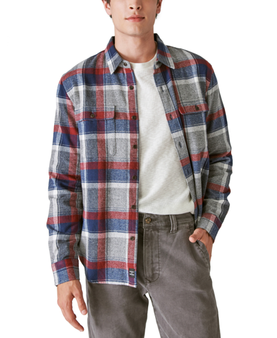 Shop Lucky Brand Men's Plaid Button-down Flannel Utility Shirt In Grey,red,blue