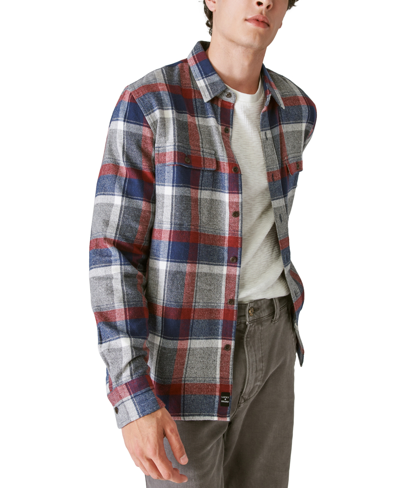 Shop Lucky Brand Men's Plaid Button-down Flannel Utility Shirt In Grey,red,blue