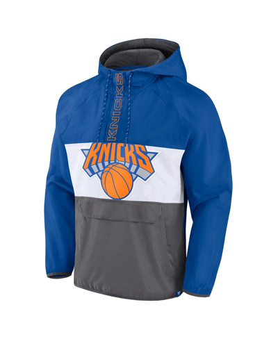Shop Fanatics Men's  Blue, Gray New York Knicks Anorak Flagrant Foul Color-block Raglan Hoodie Half-zip Ja In Blue,gray