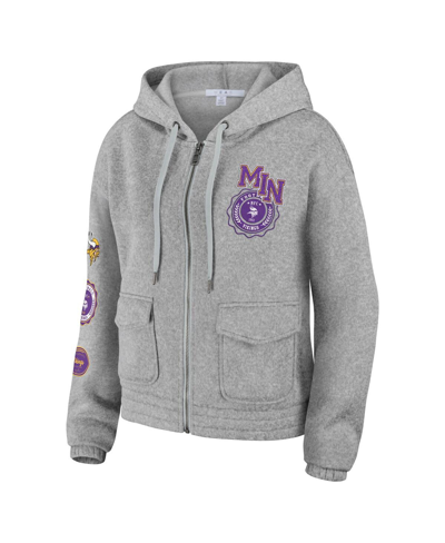 Wear By Erin Andrews Heather Gray Minnesota Vikings Full-zip Hoodie In Heather Gray