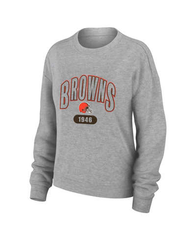 Wear By Erin Andrews Heather Gray Cleveland Browns Knit Long Sleeve Tri-blend T-shirt & Pants Sleep In Heather Gray