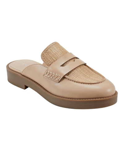 Shop Marc Fisher Women's Burlesk Slip-on Backless Casual Loafers In Medium Natural- Faux Leather,textile