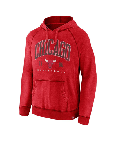 Fanatics Men's  Heather Red Distressed Chicago Bulls Foul Trouble Snow Wash Raglan Pullover Hoodie In Heather Red
