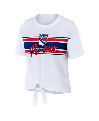 Shop Wear By Erin Andrews Women's  White New York Rangers Front Knot T-shirt