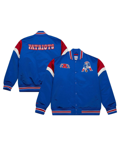 Shop Mitchell & Ness Men's  Royal Distressed New England Patriots Big And Tall Satin Full-snap Jacket