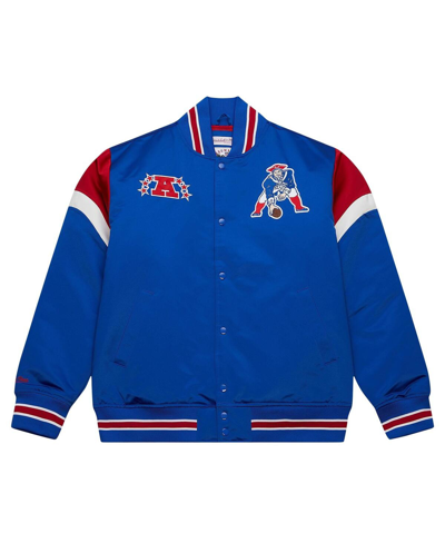 Shop Mitchell & Ness Men's  Royal Distressed New England Patriots Big And Tall Satin Full-snap Jacket